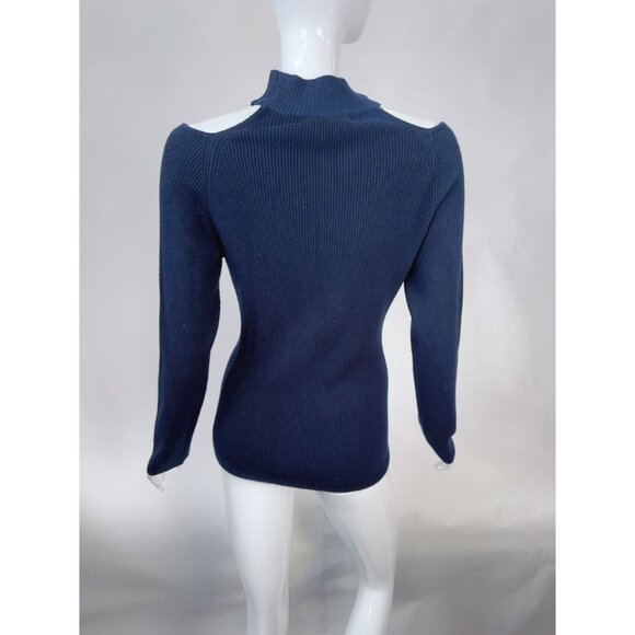 Catherine Malandrino Navy Cold Shoulder Ribbed Sweater Women XL Rayon/Polyester/ - Picture 2 of 16